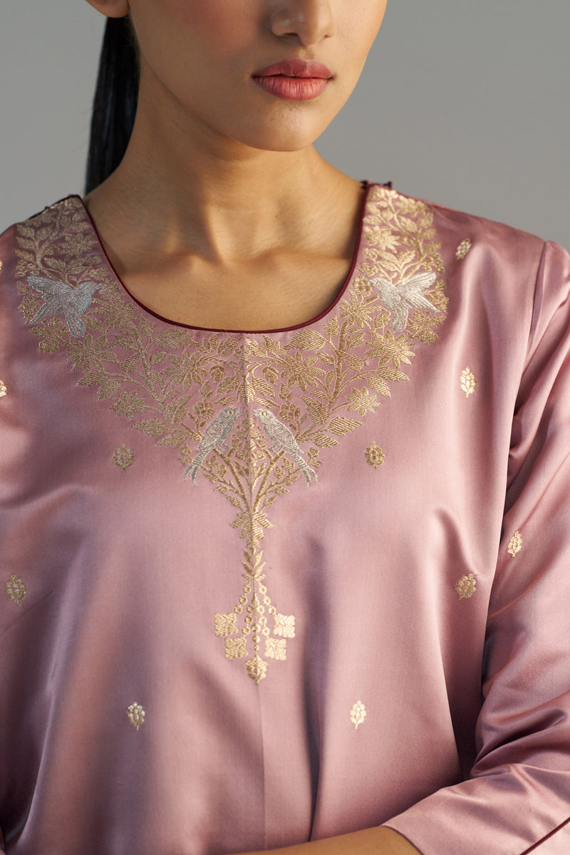 Blush Pink Banarasi Kurta With Pants