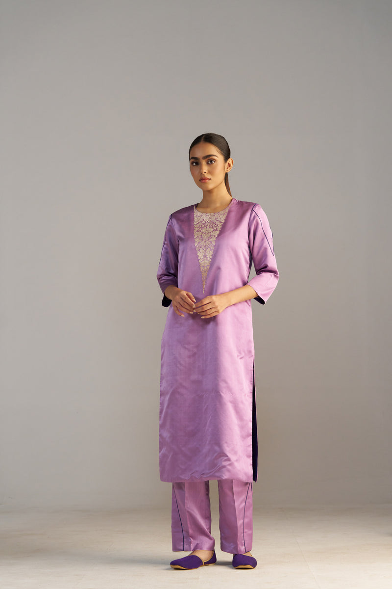 Light Purple Banarsi Kurta With Pants