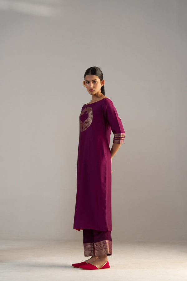 Dark Pink Banarsi Kurta With Pants
