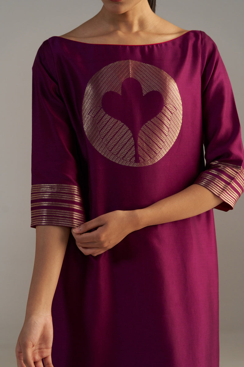 Dark Pink Banarsi Kurta With Pants