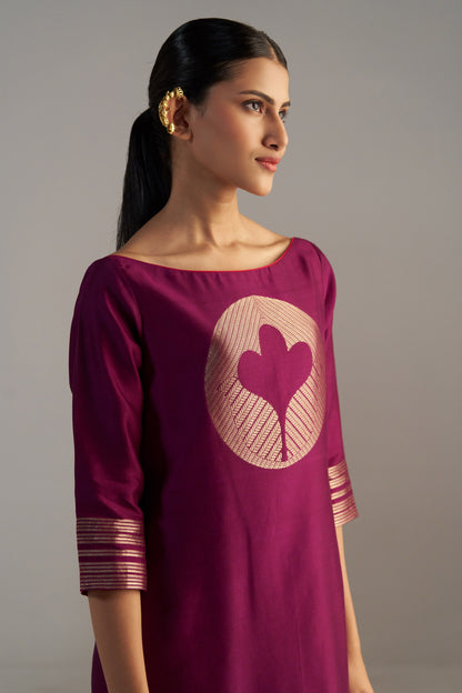 Dark Pink Banarsi Kurta With Pants