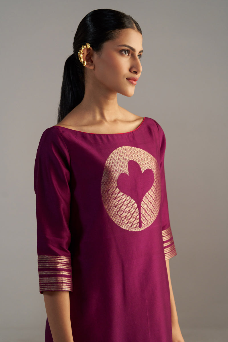 Dark Pink Banarsi Kurta With Pants