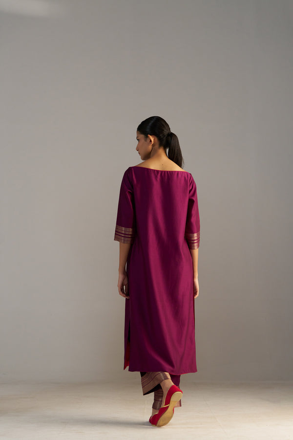 Dark Pink Banarsi Kurta With Pants