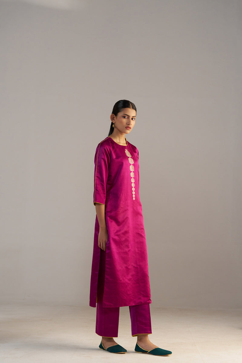 Magenta Banarsi Kurta With Pants