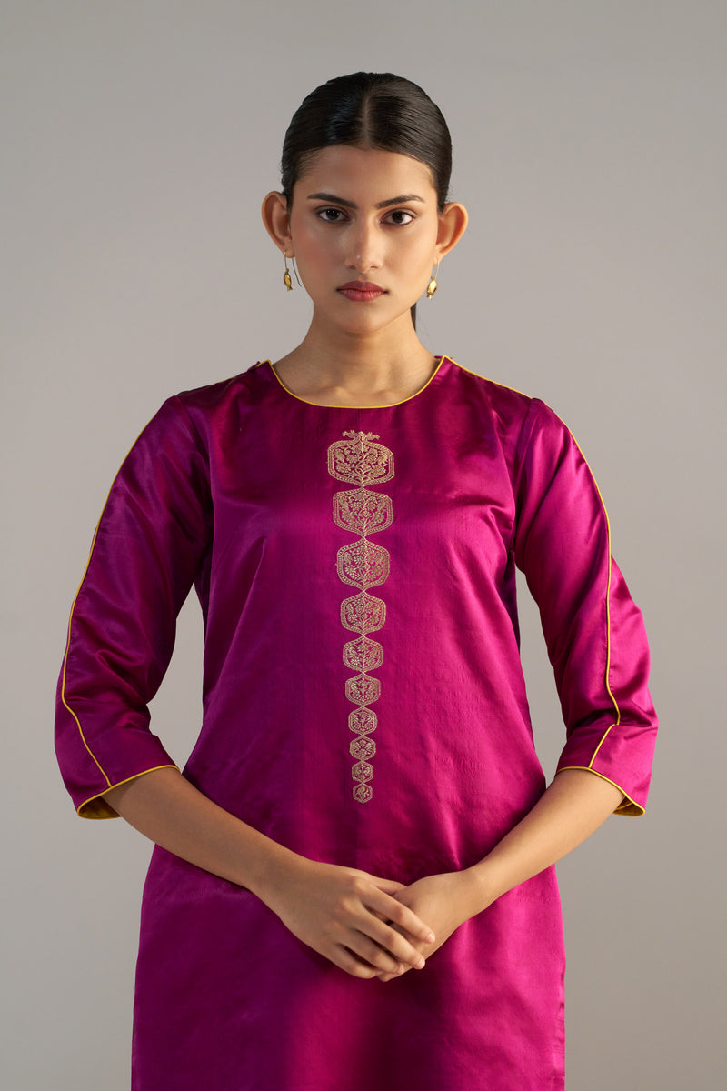 Magenta Banarsi Kurta With Pants