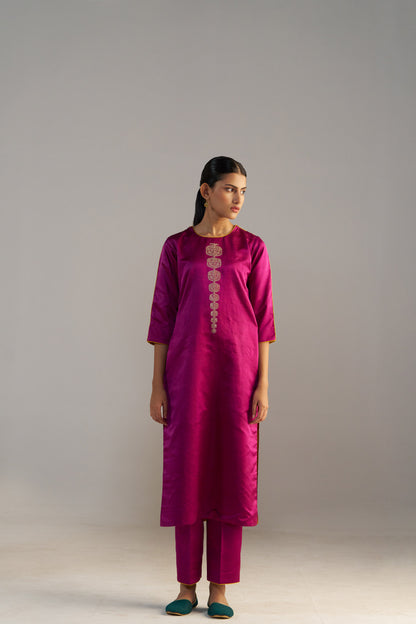 Magenta Banarsi Kurta With Pants