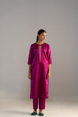 Magenta Banarsi Kurta With Pants