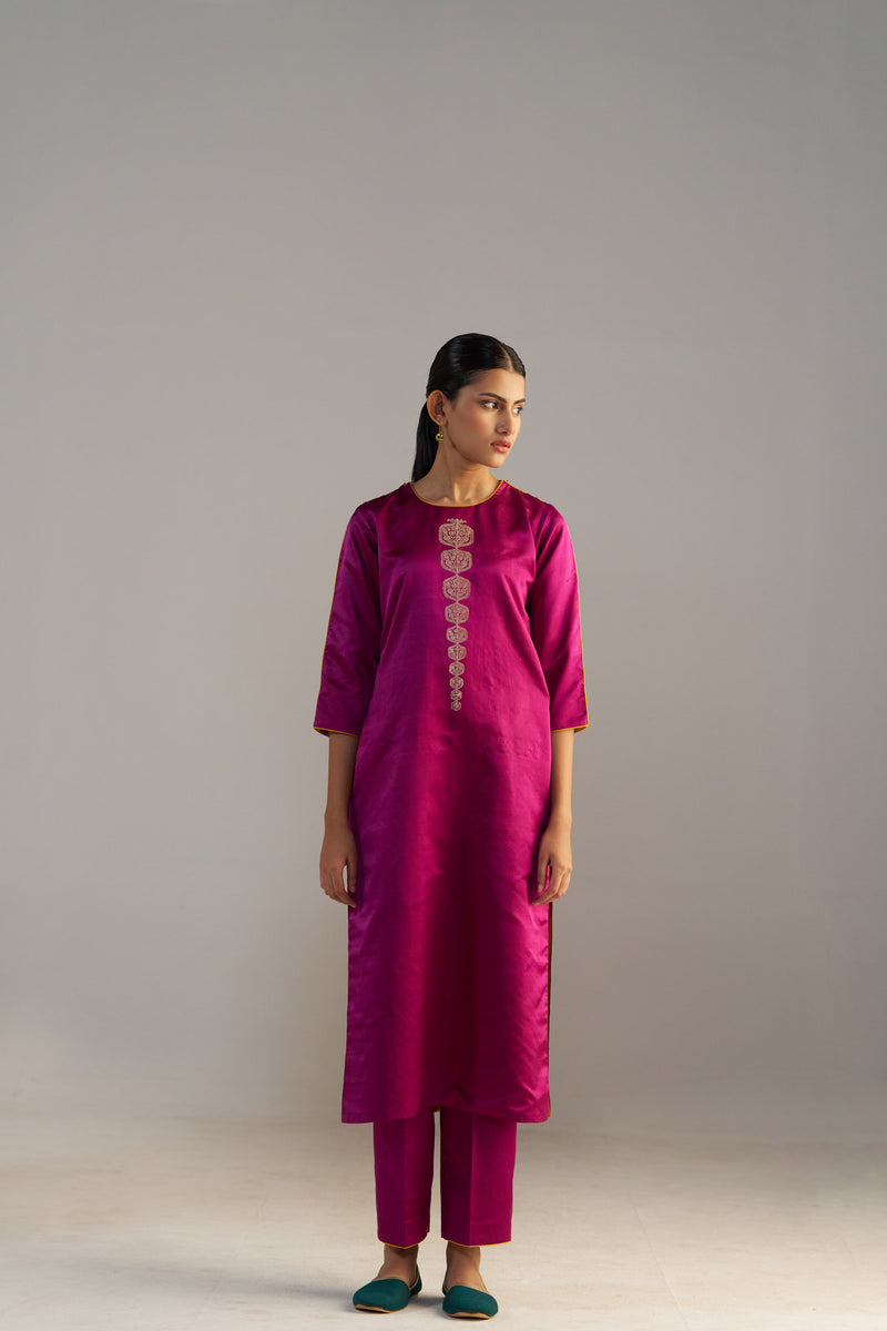 Magenta Banarsi Kurta With Pants