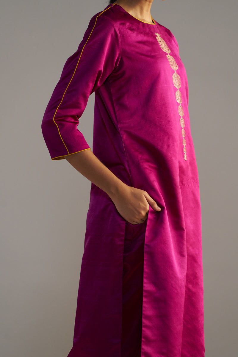 Magenta Banarsi Kurta With Pants