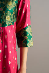 Green And Pink Brocade A-line Kurta Set