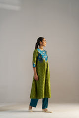 Teal Blue And Green Brocade A-line Kurta Set