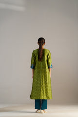 Teal Blue And Green Brocade A-line Kurta Set