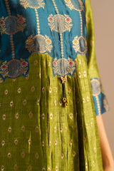 Teal Blue And Green Brocade A-line Kurta Set