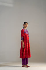 Purple And Red Brocade A-line Kurta Set