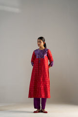 Purple And Red Brocade A-line Kurta Set