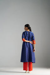 Orange And Blue Brocade A-line Kurta Set