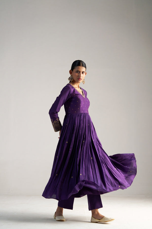 Purple Anarkali With Pants