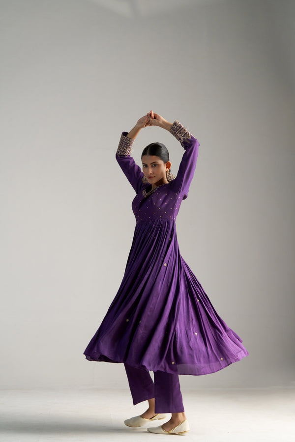 Purple Anarkali With Pants