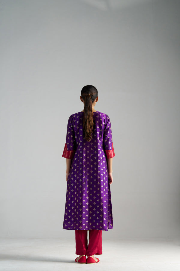 Pink And Purple Brocade A-line Kurta With Pants