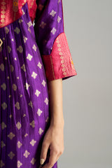 Pink And Purple Brocade A-line Kurta With Pants