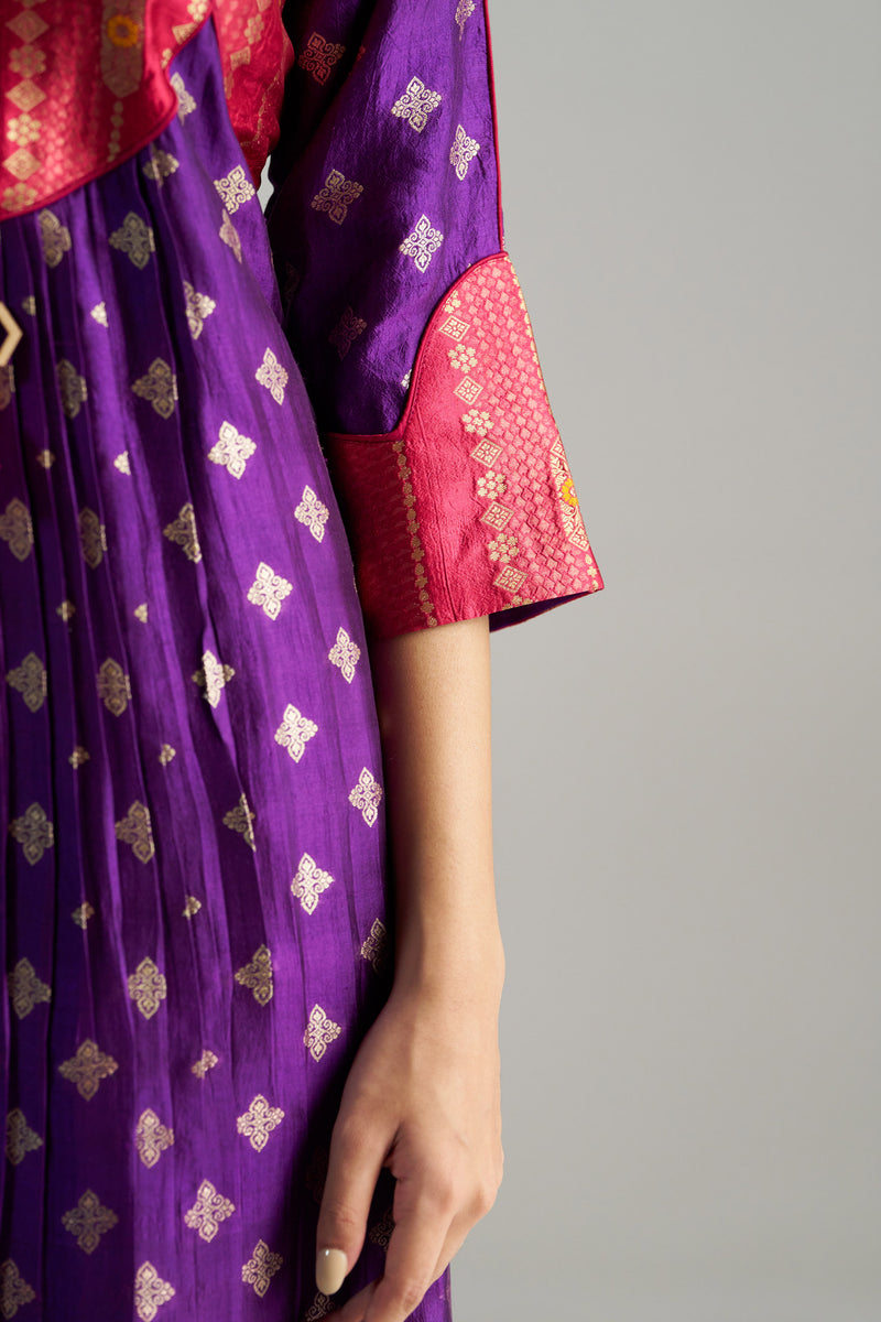Pink And Purple Brocade A-line Kurta With Pants