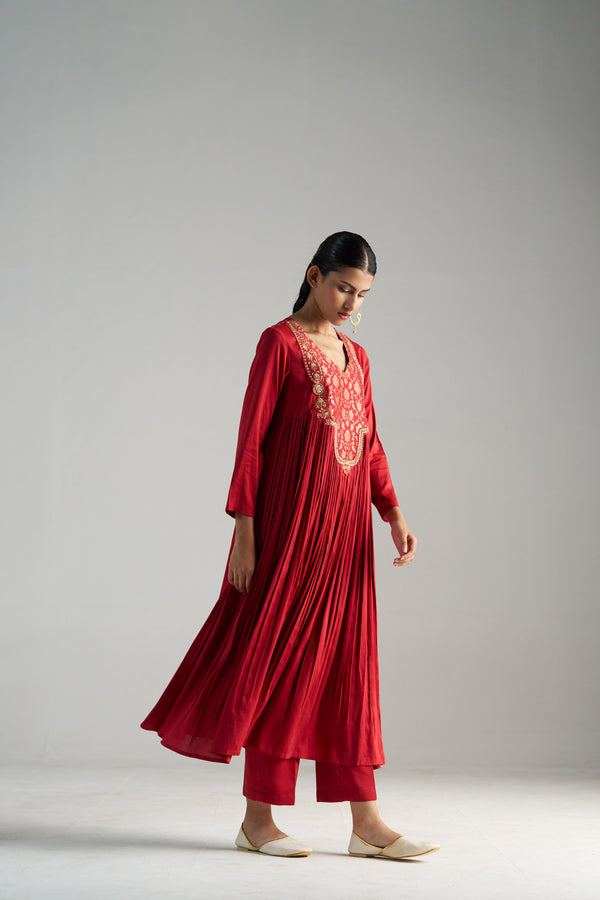 Red Kurta With Pants