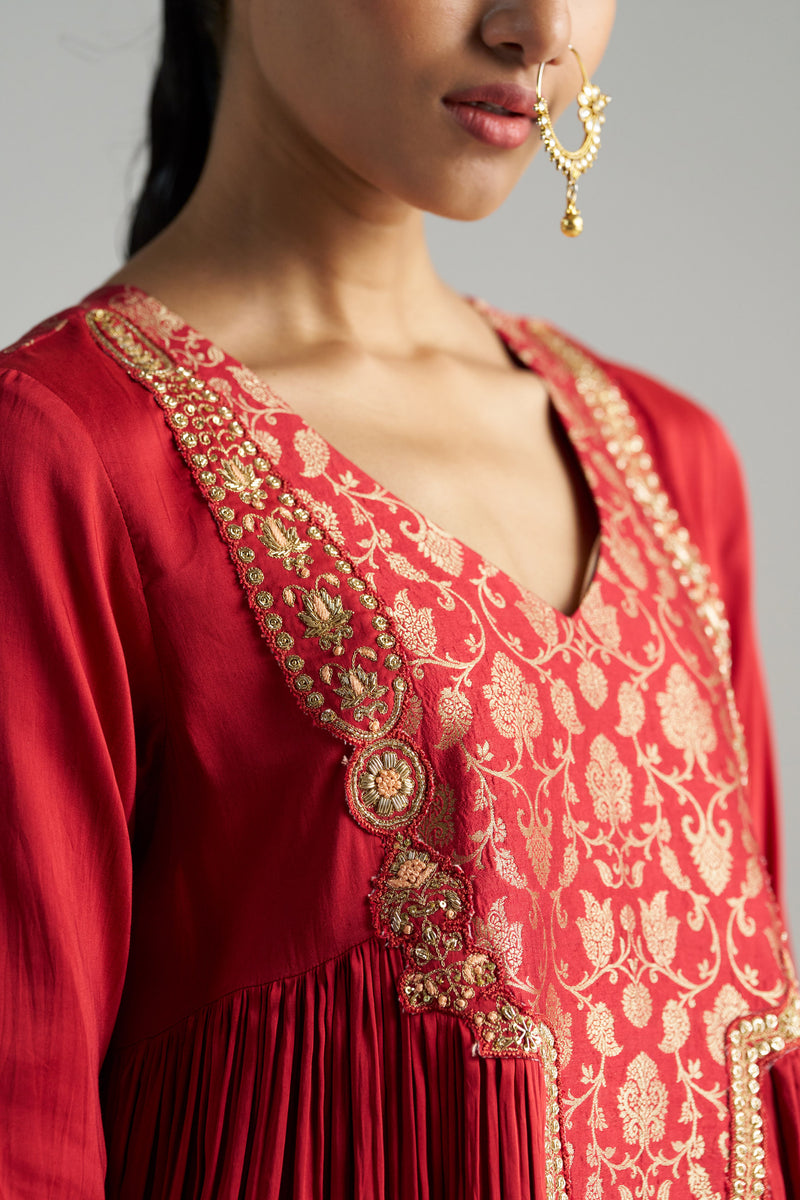 Red Kurta With Pants