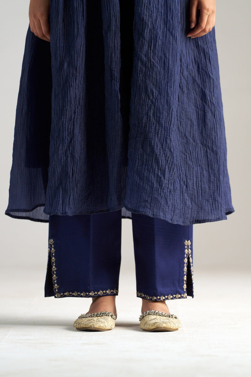 Blue Jacket Paired With  Crop Top And Pants