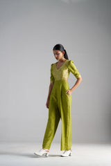 Green Brocade Jumpsuit
