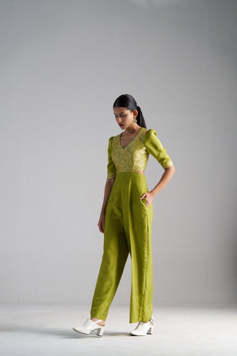 Green Brocade Jumpsuit