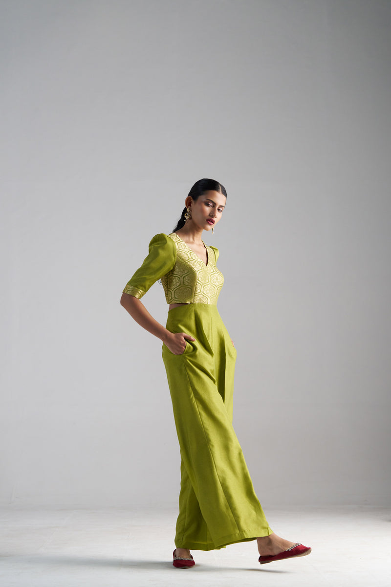 Green Brocade Jumpsuit