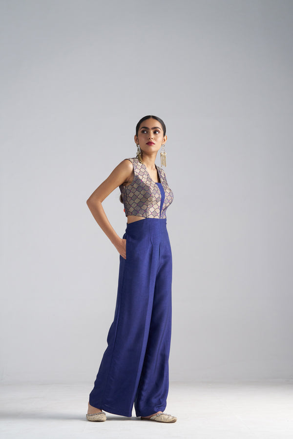 Blue Brocade Jumpsuit