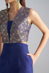 Blue Brocade Jumpsuit