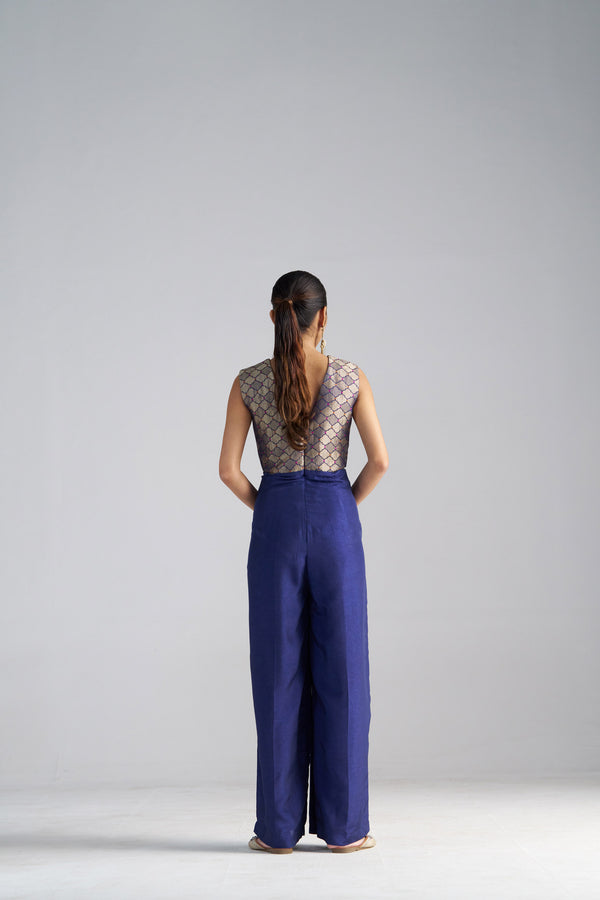 Blue Brocade Jumpsuit