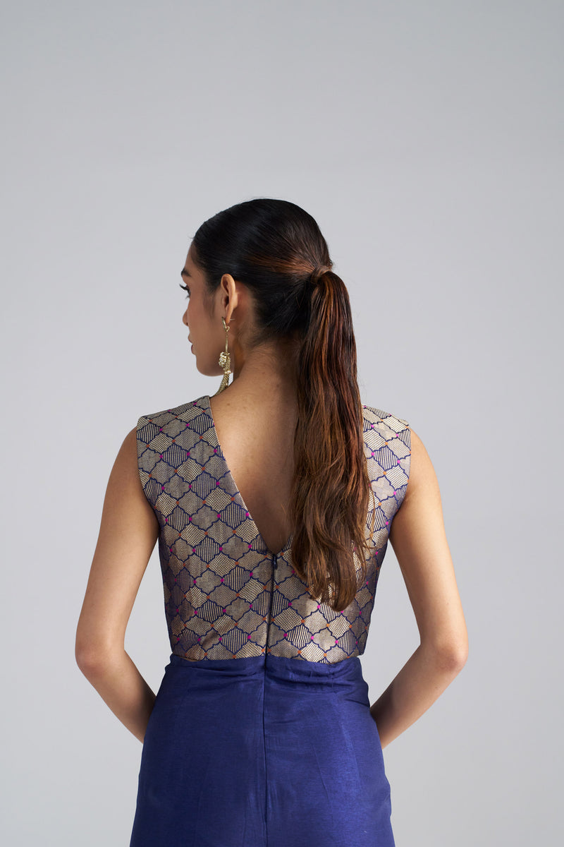Blue Brocade Jumpsuit