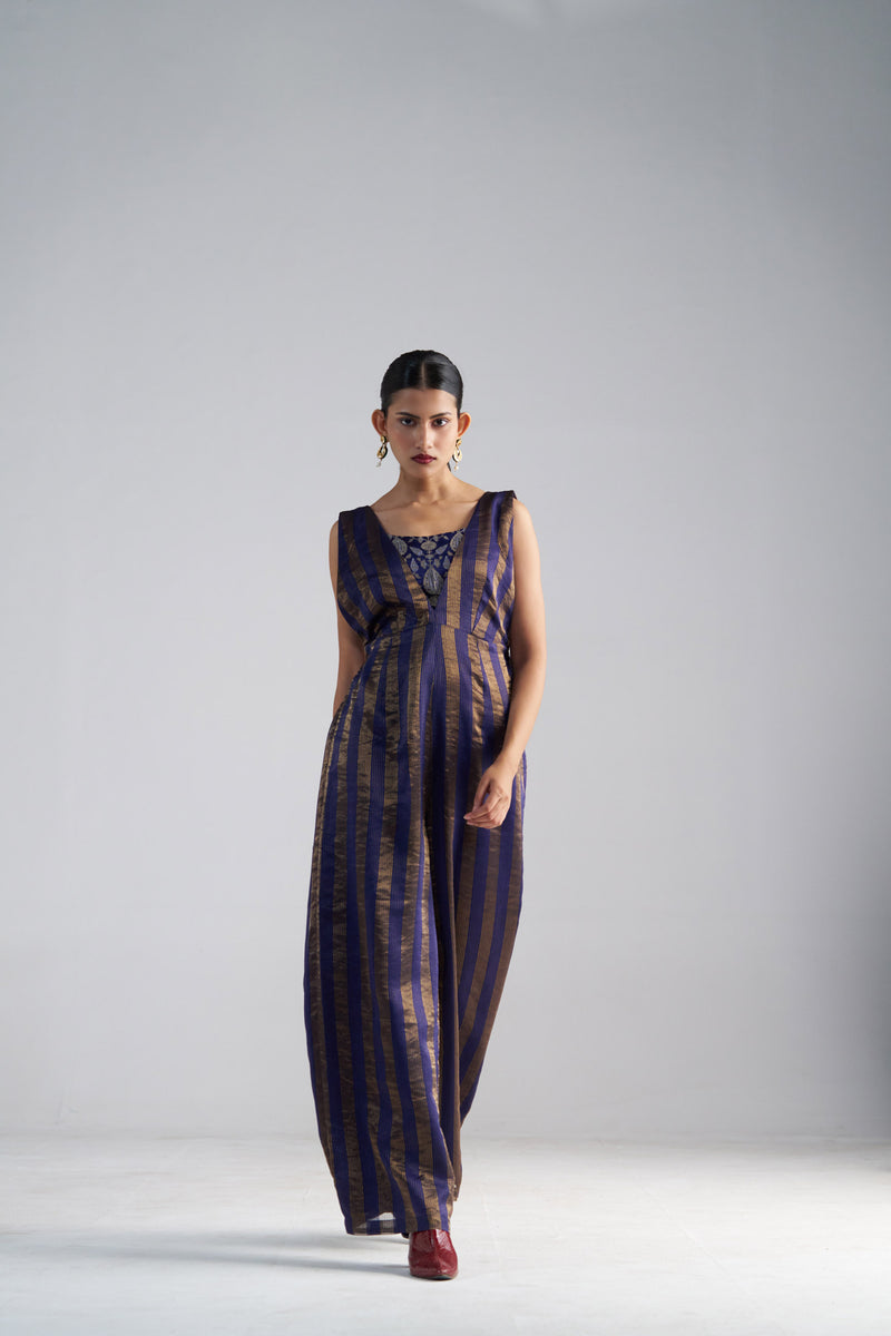 Blue Striped Jumpsuit with bustier