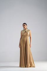 Golden Tissue Jumpsuit with Brocade Shrug