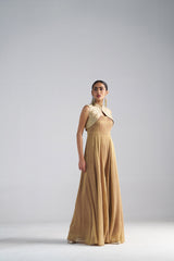 Golden Tissue Jumpsuit with Brocade Shrug