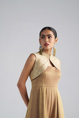 Golden Tissue Jumpsuit with Brocade Shrug