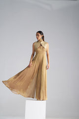 Golden Tissue Jumpsuit with Brocade Shrug