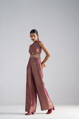 Wine Brocade Jumpsuit