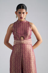Wine Brocade Jumpsuit