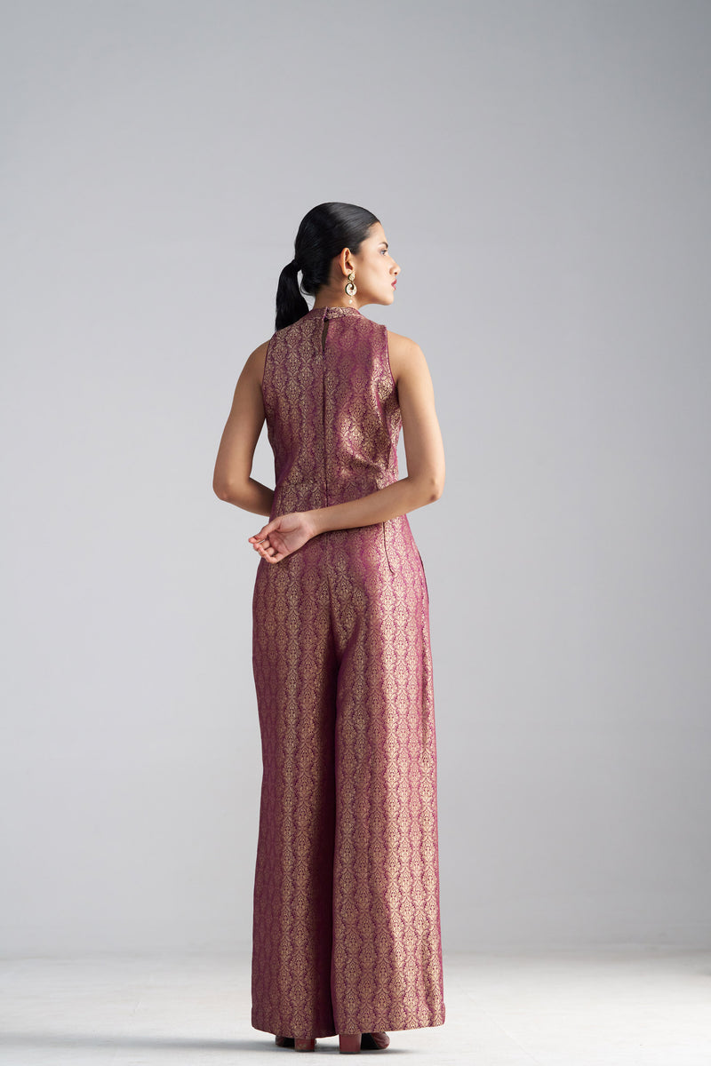 Wine Brocade Jumpsuit