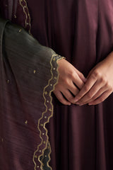 Brown Anarakali, Pants And Shade Dupatta With Hand Emebroiderd Details
