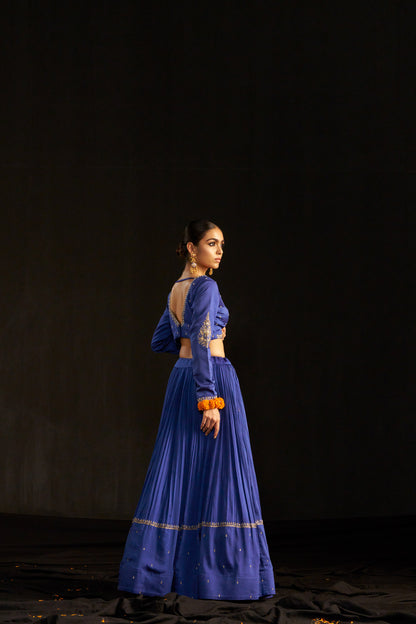 Blue Lehengha Set And Dupatta With Hand Embroidered Details