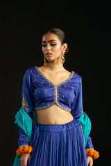 Blue Lehengha Set And Dupatta With Hand Embroidered Details