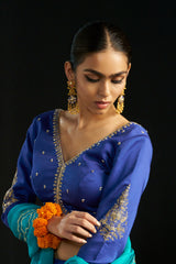 Blue Lehengha Set And Dupatta With Hand Embroidered Details
