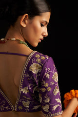 Purple Banarasi Brocade Lehengha Set And Dupatta With Handembroidred Details
