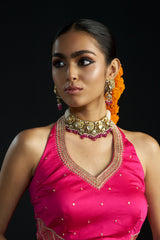 Ranipink Halterneck Top And Skirt With Tissue