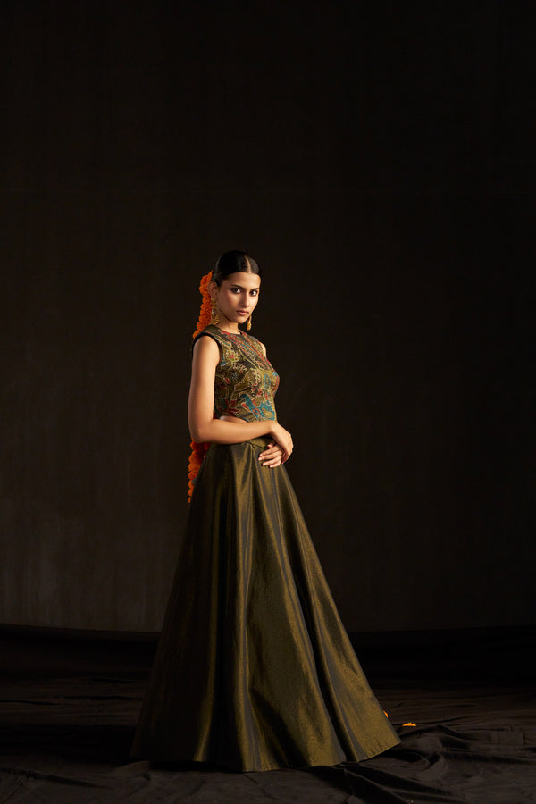 Black Kalamkari Top And Skirt